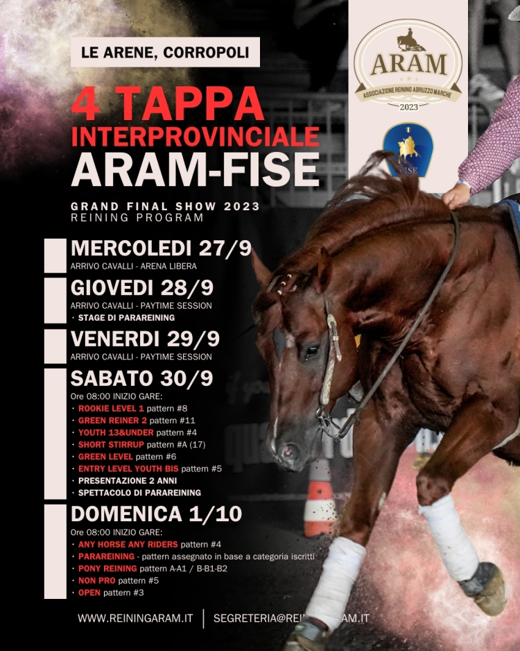 Programma Quarto Interprovinciale di Reining 2023: gran finale di stagione a Corropoli!